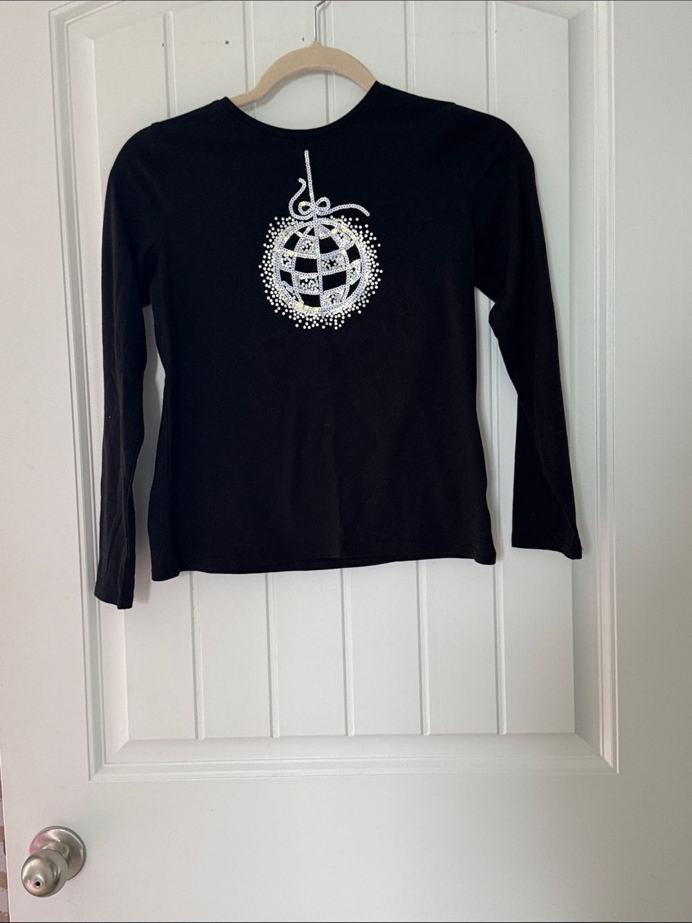 wonder nation Black Long-Sleeve Top with Silver Ornament Graphic